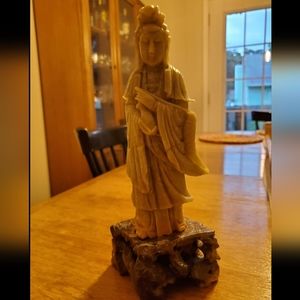 Antique/Vintage Handcarved Soapstone Asian Woman Statue Figure Stone